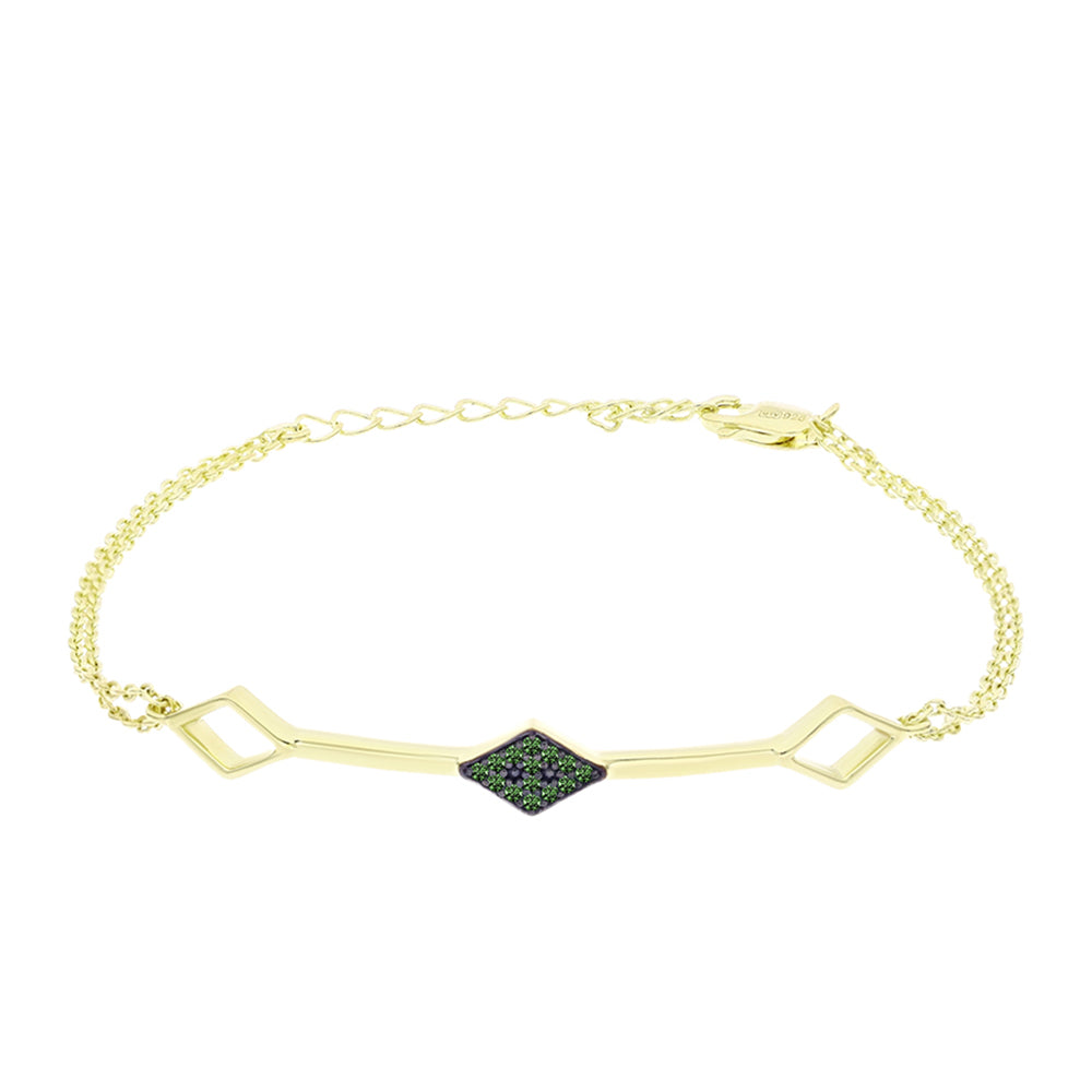 Pulseira de Prata com Banho de Ouro com Diamante Verde Contraste: Cabeca de Veado (800)