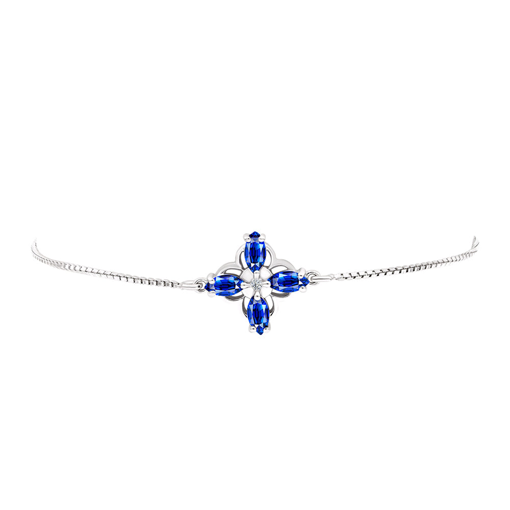 Pulseira de Prata com Safira Azul Australiana e Topázio Branco Contraste: Cabeca de Veado (800)