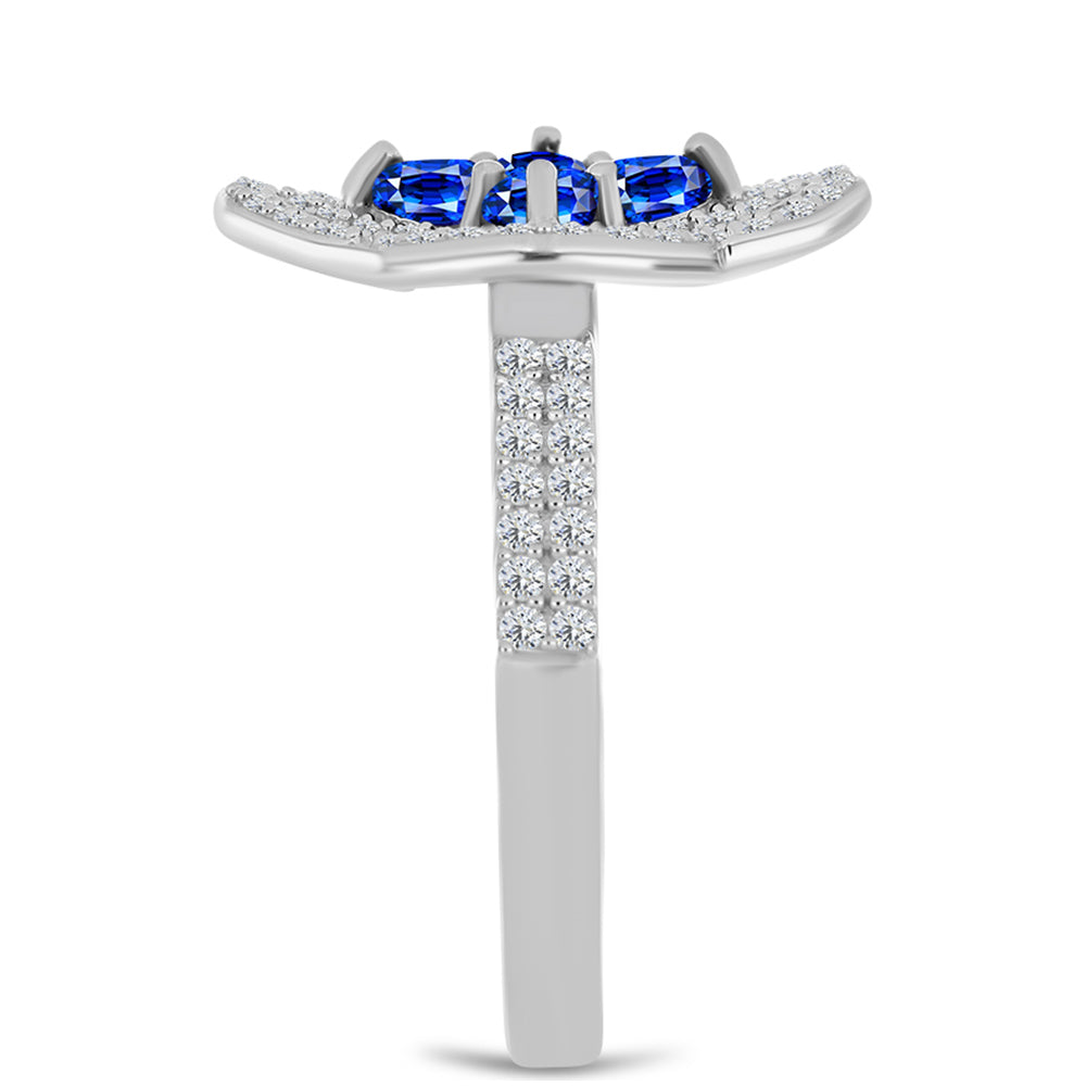 Anel de Prata com Safira Azul Australiana e Topázio Branco Contraste: Cabeca de Veado (800)