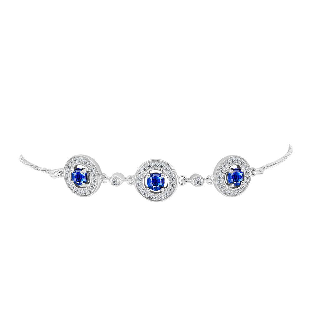 Pulseira de Prata com Safira Azul Australiana e Topázio Branco Contraste: Cabeca de Veado (800)