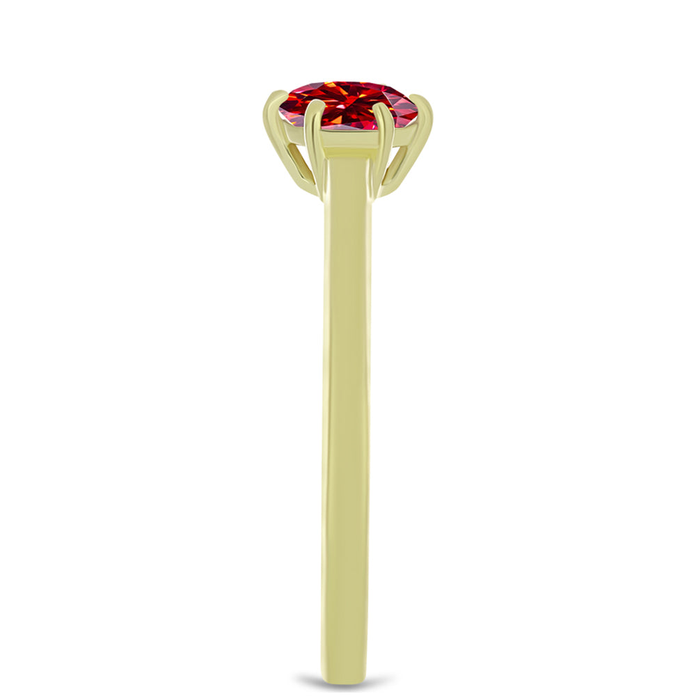 Anel de Prata com Banho de Ouro com Moissanite Vermelho Majestoso