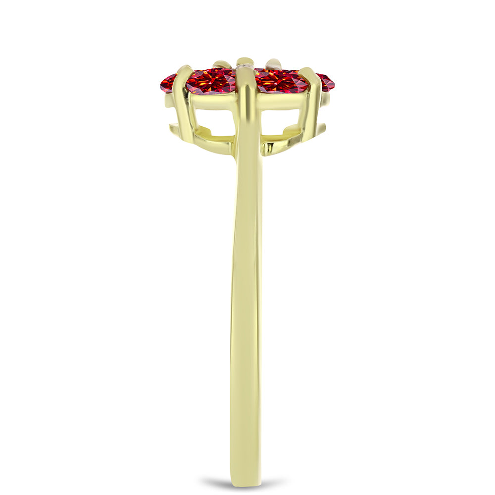Anel de Prata com Banho de Ouro com Moissanite Vermelho Majestoso