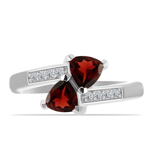 Anel de Prata com Granada de Barton e Topázio Branco Contraste: Cabeca de Veado (800)