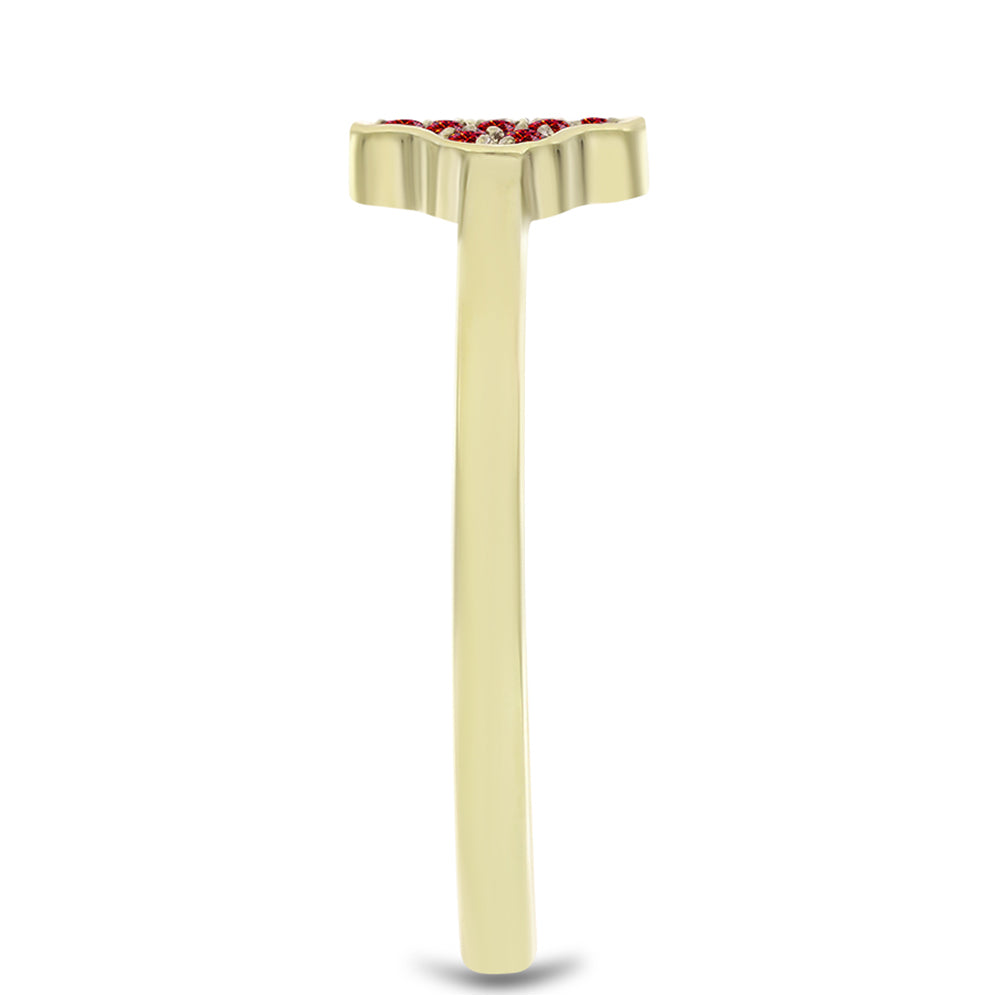 Anel de Prata com Banho de Ouro com Moissanite Vermelho Majestoso