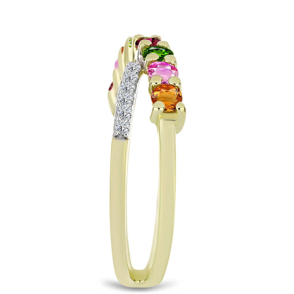 Anel de Prata com Banho de Ouro com Turmalina Chakra e Topázio Branco Contraste: Cabeca de Veado (800)