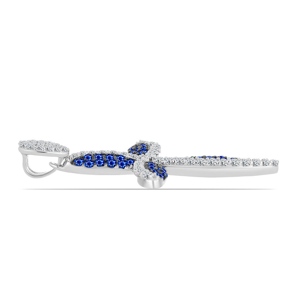 Cruz Pendente de Prata com Safira Azul Australiana e Topázio Branco Contraste: Cabeca de Veado (800)