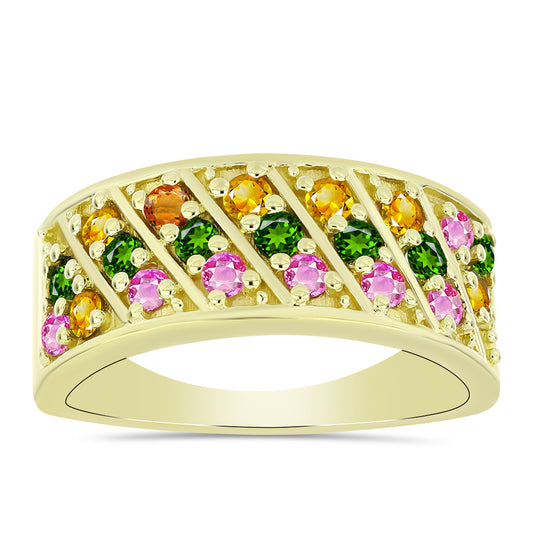 Anel de Prata com Banho de Ouro com Turmalina Chakra Contraste: Cabeca de Veado (800)