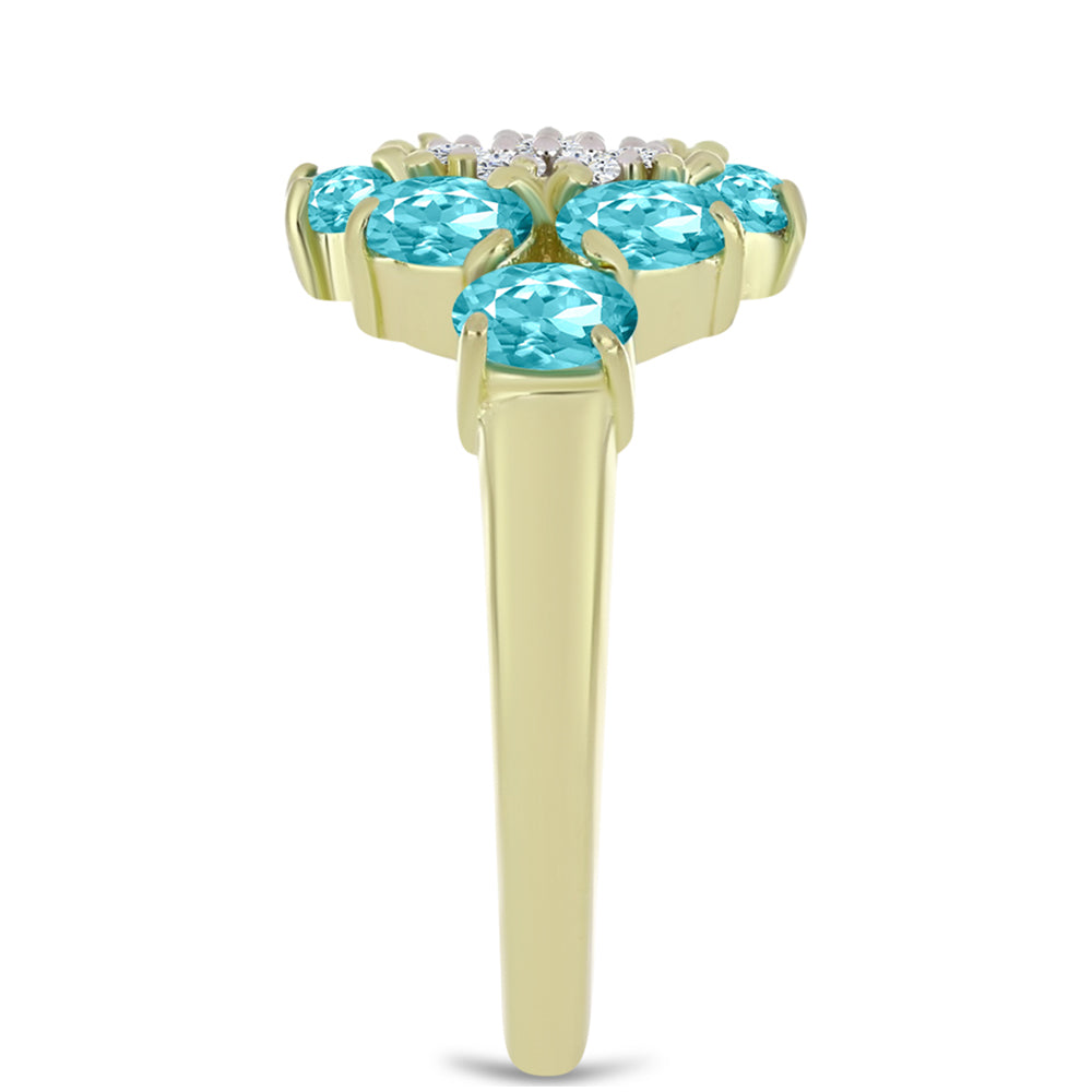 Anel de Prata com Banho de Ouro com Quartzo de Paraíba e Topázio Branco