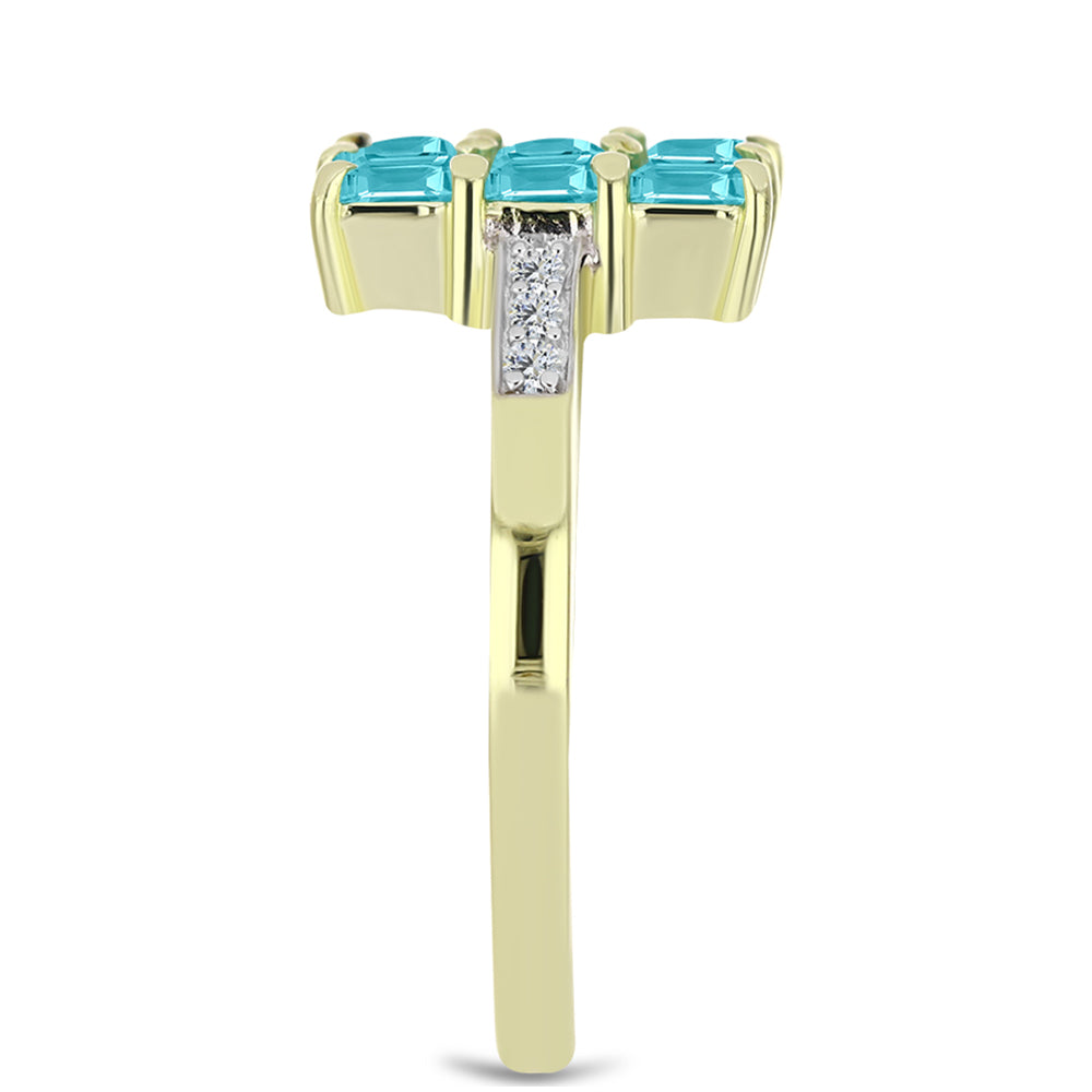 Anel de Prata com Banho de Ouro com Quartzo de Paraíba e Topázio Branco Contraste: Cabeca de Veado (800)