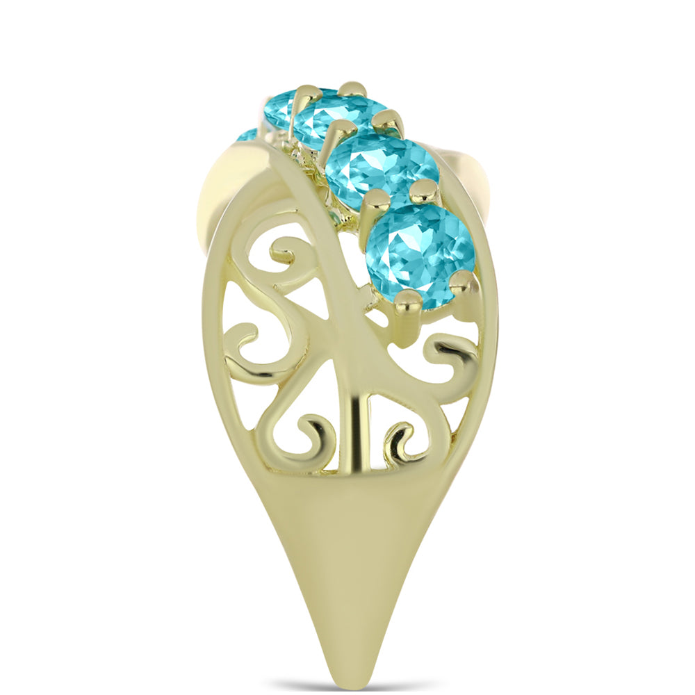 Anel de Prata com Banho de Ouro com Quartzo de Paraíba Contraste: Cabeca de Veado (800)