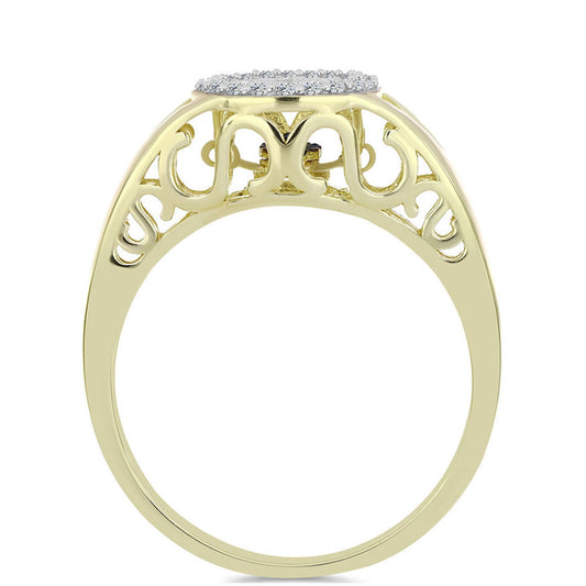 Anel de Prata com Banho de Ouro com Diamante Azul Dançante e Topázio Branco Contraste: Cabeca de Veado (800)