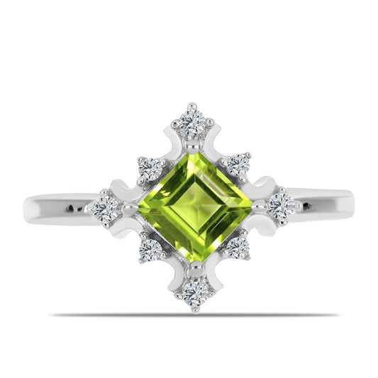 Anel de Prata com Peridoto de Changbai e Topázio Branco