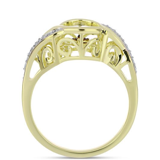 Anel de Prata com Banho de Ouro com Diamante Azul Dançante e Topázio Branco Contraste: Cabeca de Veado (800)