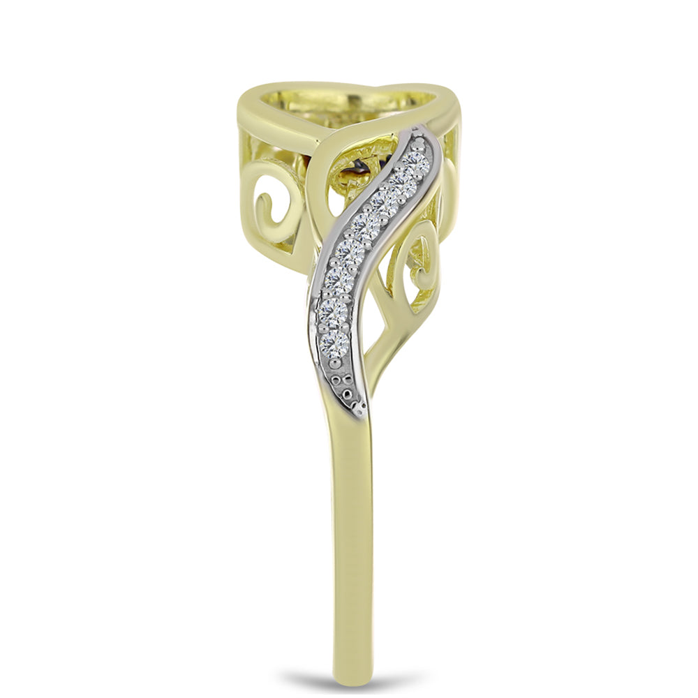 Anel de Prata com Banho de Ouro com Diamante Azul Dançante e Topázio Branco Contraste: Cabeca de Veado (800)