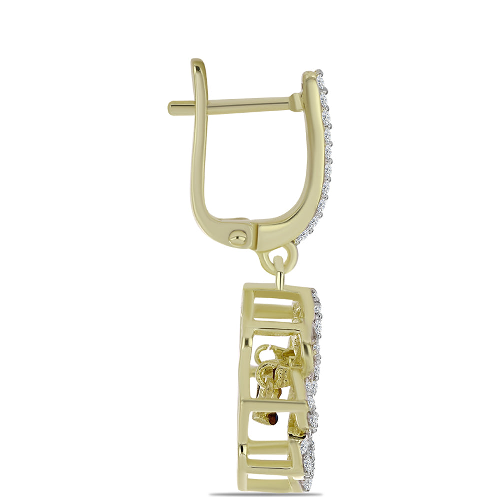 Brincos de Prata com Banho de Ouro com Diamante Azul Dançante e Topázio Branco