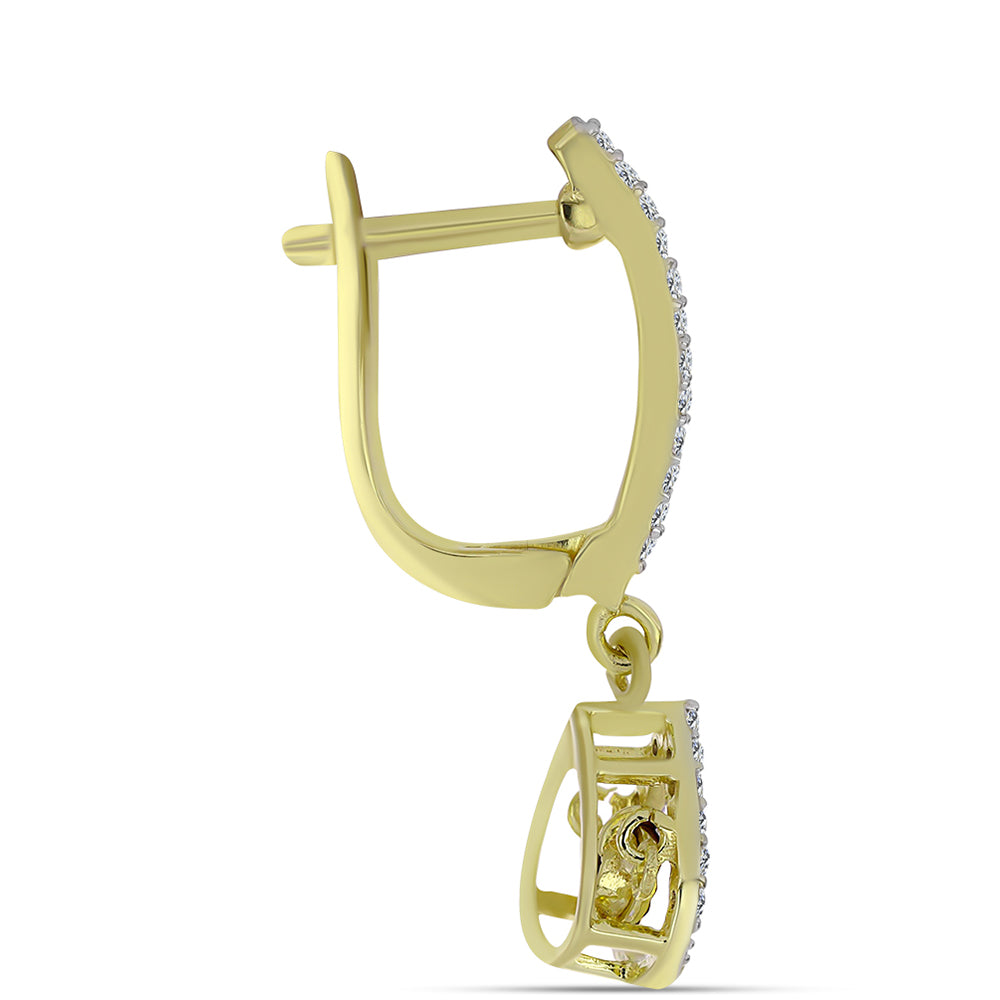 Brincos de Prata com Banho de Ouro com Diamante Azul Dançante e Topázio Branco