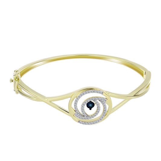 Pulseira de Prata com Banho de Ouro com Diamante Azul Dançante e Topázio Branco Contraste: Cabeca de Veado (800)