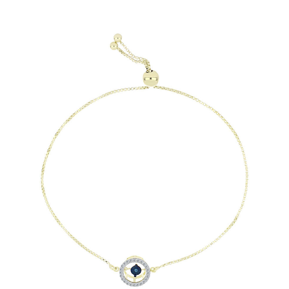 Pulseira de Prata com Banho de Ouro com Diamante Azul Dançante e Topázio Branco