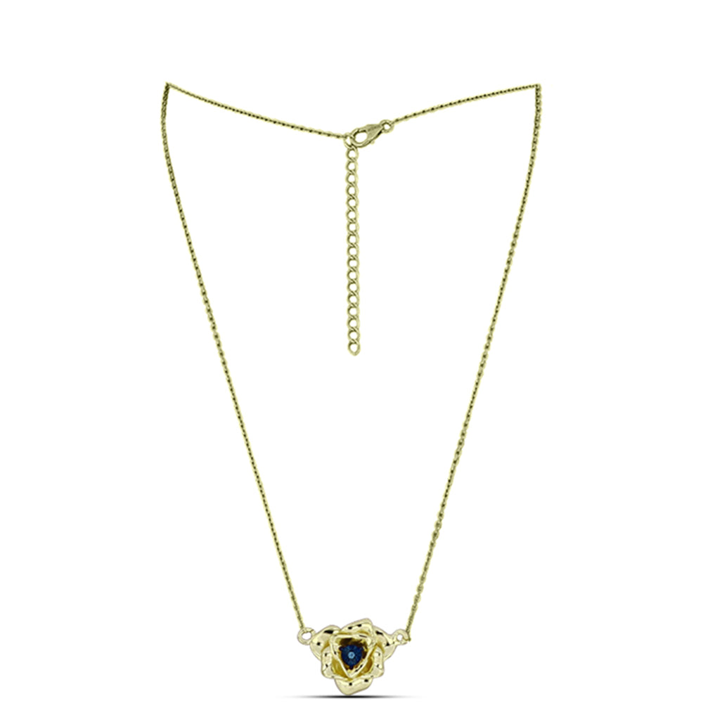 Colar de Prata com Banho de Ouro com Diamante Azul Dançante Contraste: Cabeca de Veado (800)