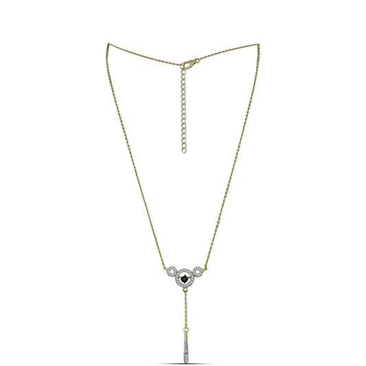 Colar de Prata com Banho de Ouro com Diamante Azul Dançante e Topázio Branco Contraste: Cabeca de Veado (800)