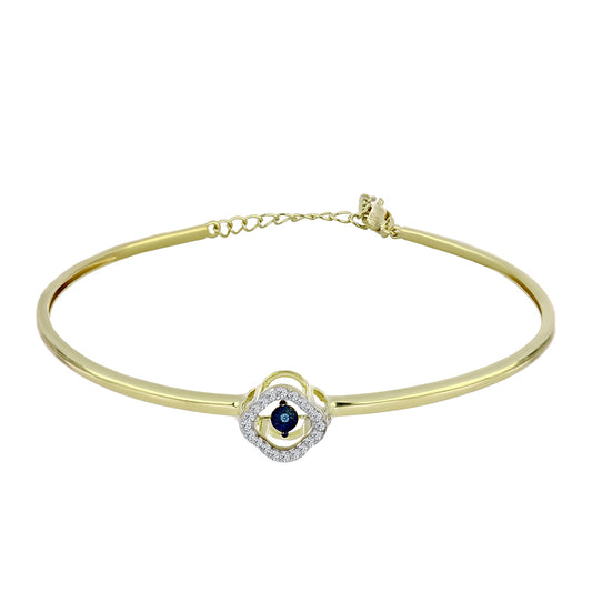 Pulseira de Prata com Banho de Ouro com Diamante Azul Dançante e Topázio Branco Contraste: Cabeca de Veado (800)