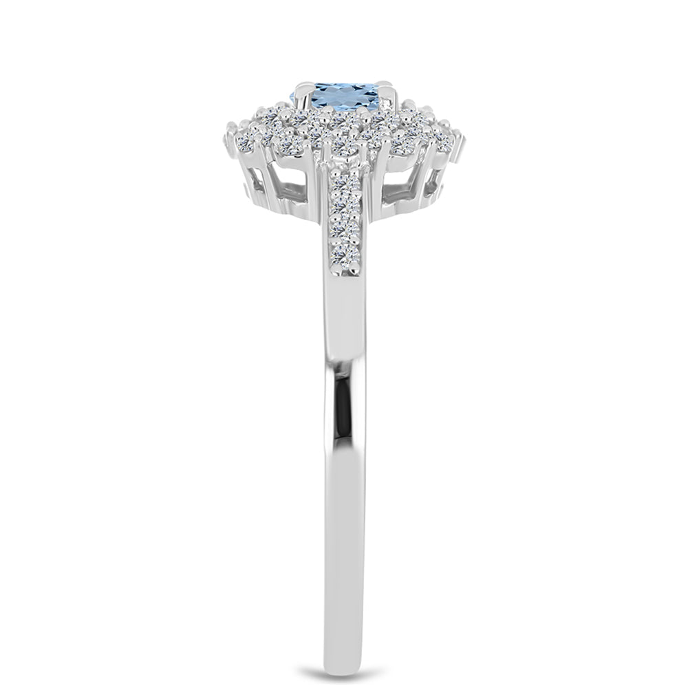 Anel de Prata com Água-marinha de Embu County e Topázio Branco