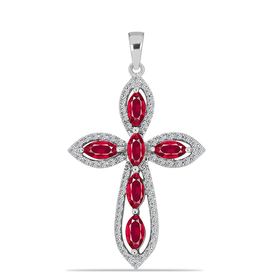 Cruz Pendente de Prata com Rubi de Madagáscar e Topázio Branco