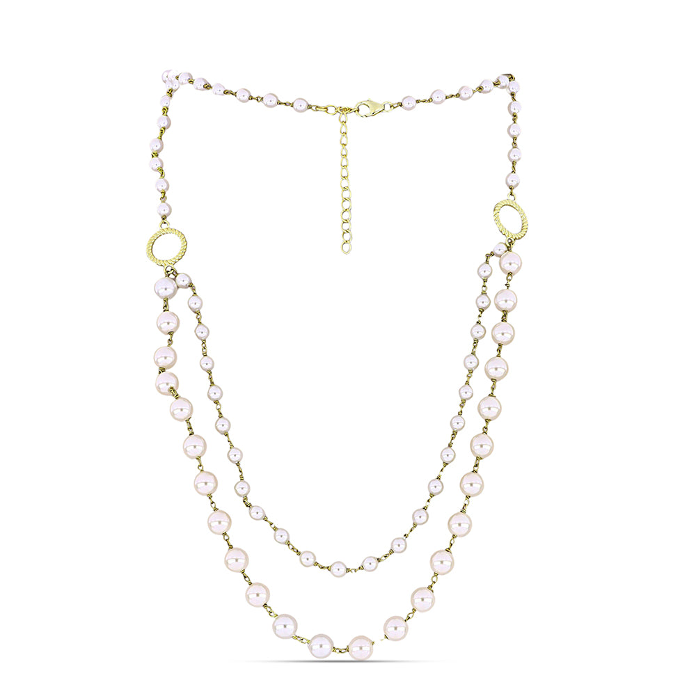 Colar de Prata com Banho de Ouro com Pérola de Água Doce Branca Contraste: Cabeca de Veado (800)