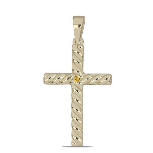 Cruz Pendente de Prata com Banho de Ouro com Citrino de Ural