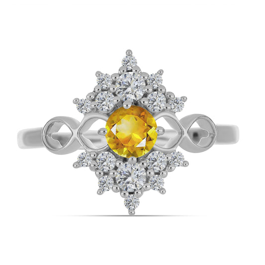 Anel de Prata com Citrino de Ural e Topázio Branco