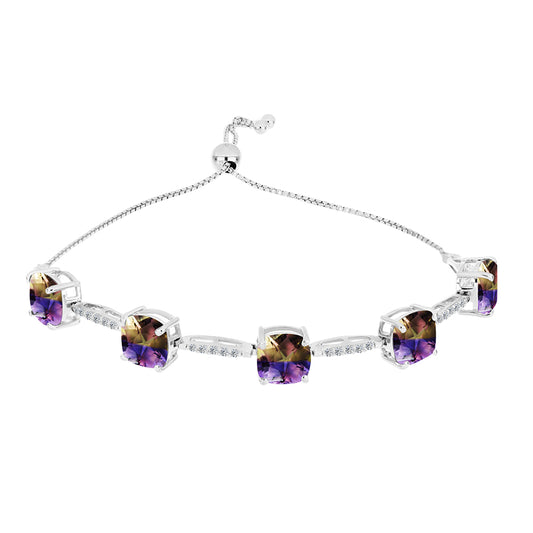 Pulseira de Prata com Ametrino de Anahi e Topázio Branco Contraste: Cabeca de Veado (800)