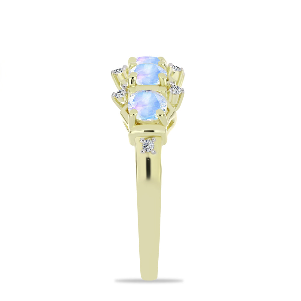 Anel de Prata com Banho de Ouro com Pedra da Lua Arco-íris e Topázio Branco