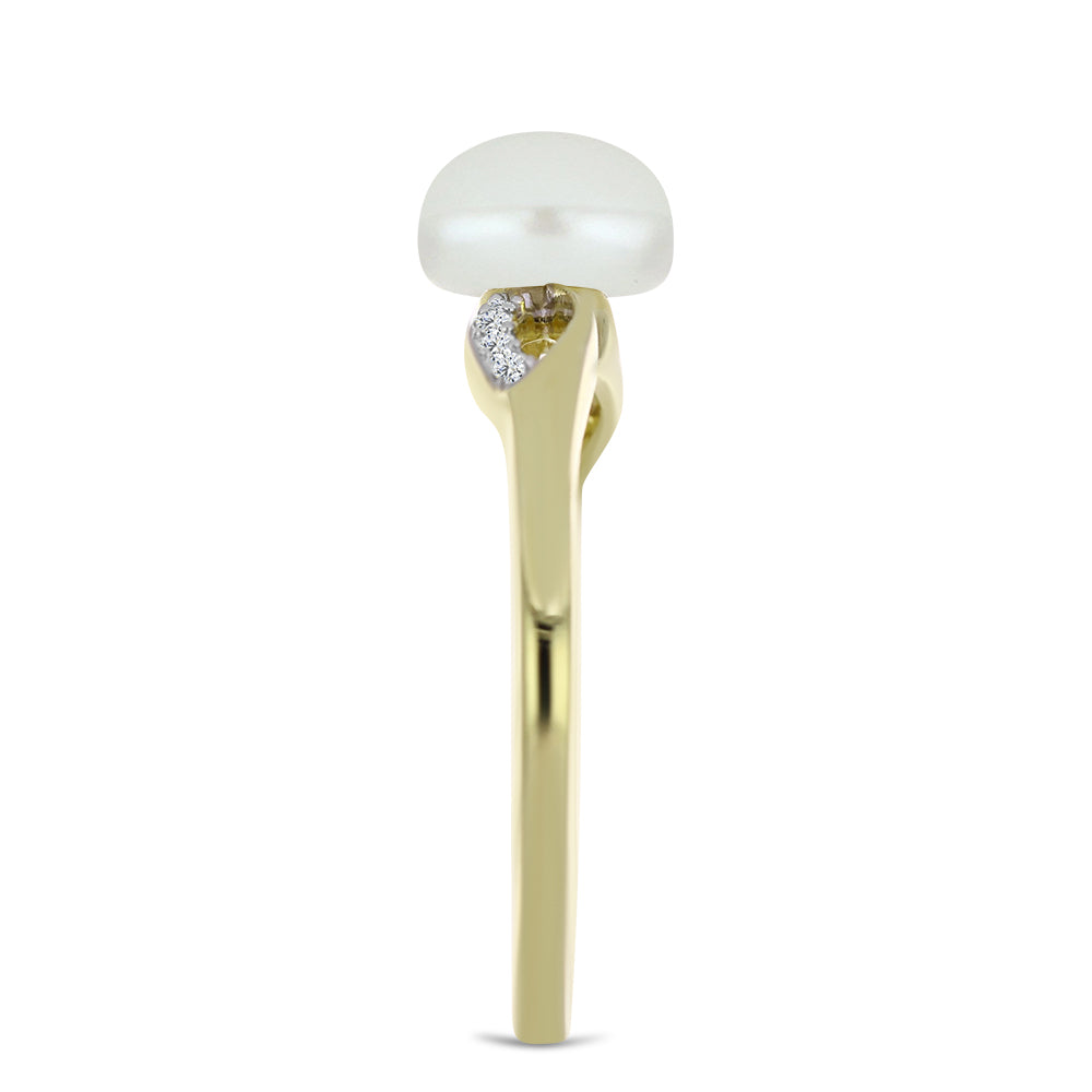 Anel de Prata com Banho de Ouro com Pérola de Água Doce Branca e Topázio Branco