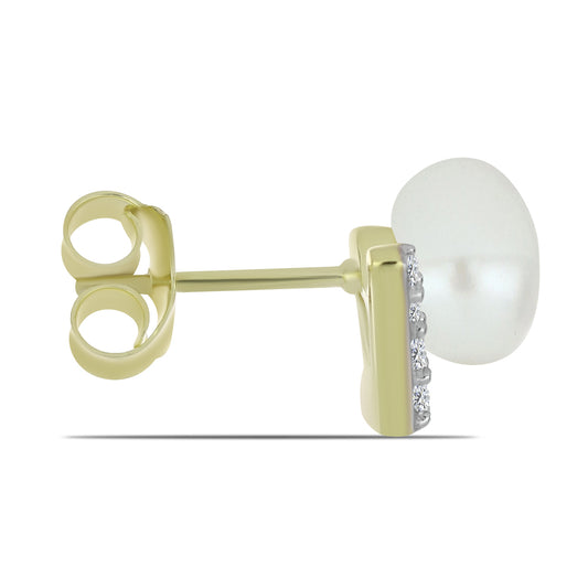 Brincos de Prata com Banho de Ouro com Pérola de Água Doce Branca e Topázio Branco