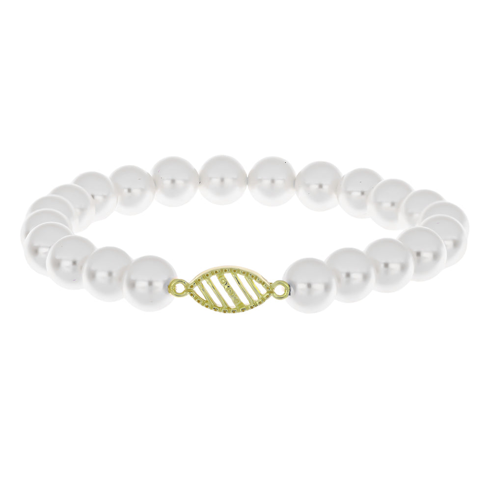 Pulseira de Prata com Banho de Ouro com Pérola de Água Doce Branca