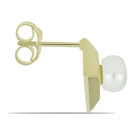 Brincos de Prata com Banho de Ouro com Pérola de Água Doce Branca