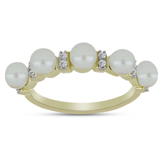 Anel de Prata com Banho de Ouro com Pérola de Água Doce Branca e Topázio Branco