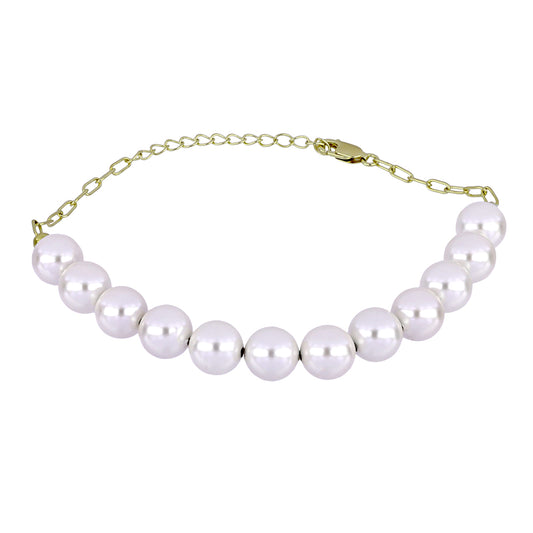 Pulseira de Prata com Banho de Ouro com Pérola de Água Doce Branca
