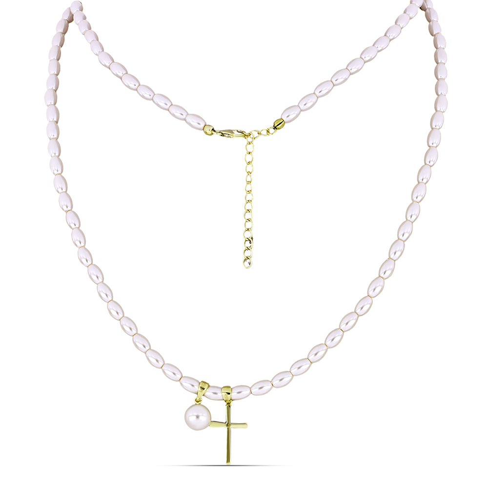 Colar de Prata com Banho de Ouro com Pérola de Água Doce Branca