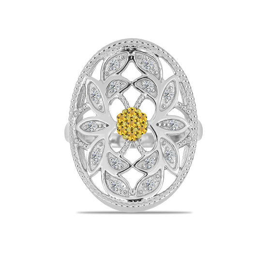 Anel de Prata com Citrino de Ural e Topázio Branco Contraste: Cabeca de Veado (800)