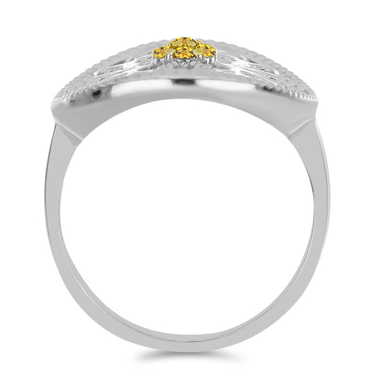 Anel de Prata com Citrino de Ural e Topázio Branco Contraste: Cabeca de Veado (800)