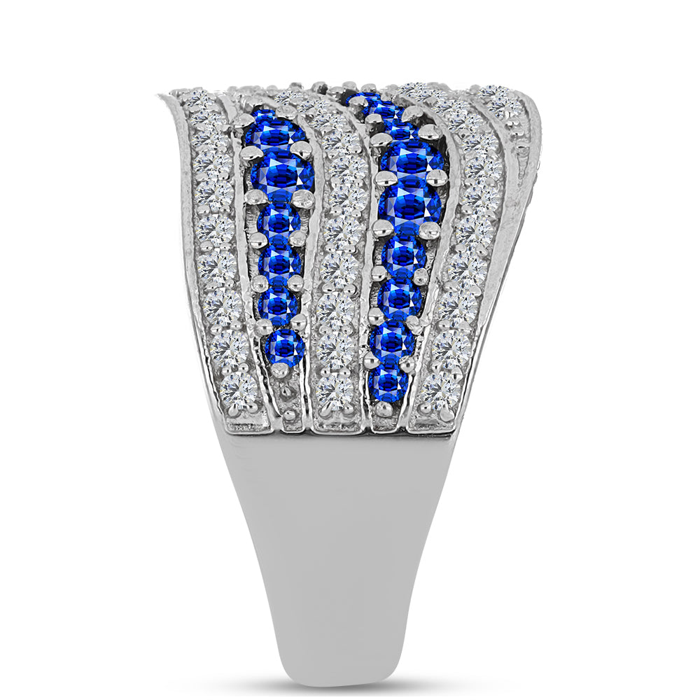 Anel de Prata com Safira Azul Australiana e Topázio Branco Contraste: Cabeca de Veado (800)