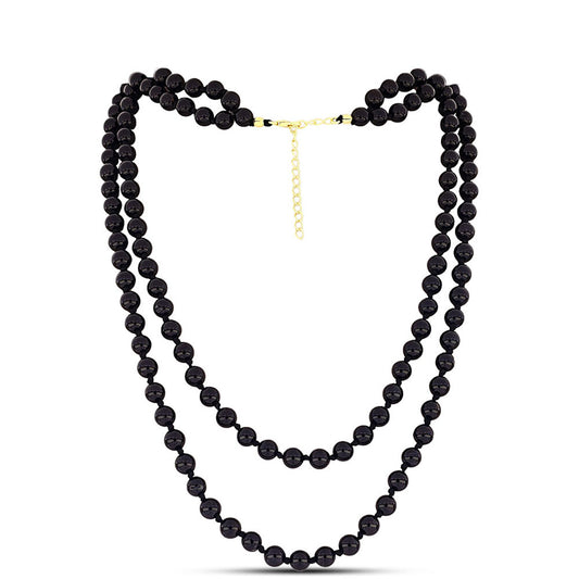 Colar de Prata com Banho de Ouro com Ónix Preta