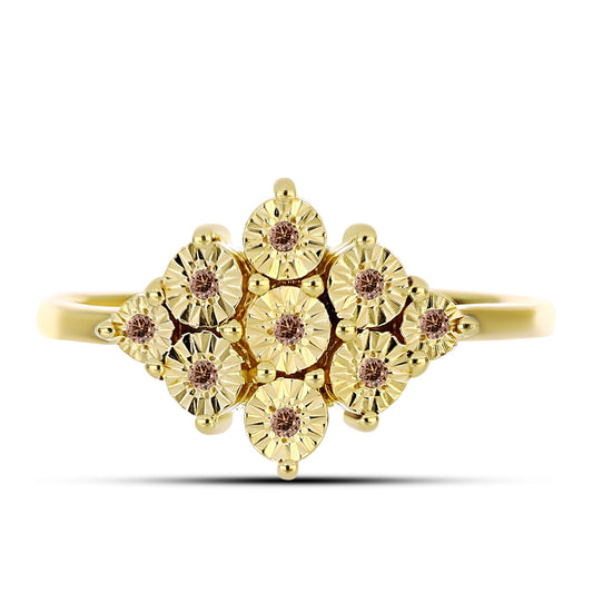 Anel de Prata com Banho de Ouro com Diamante cor de Cognac