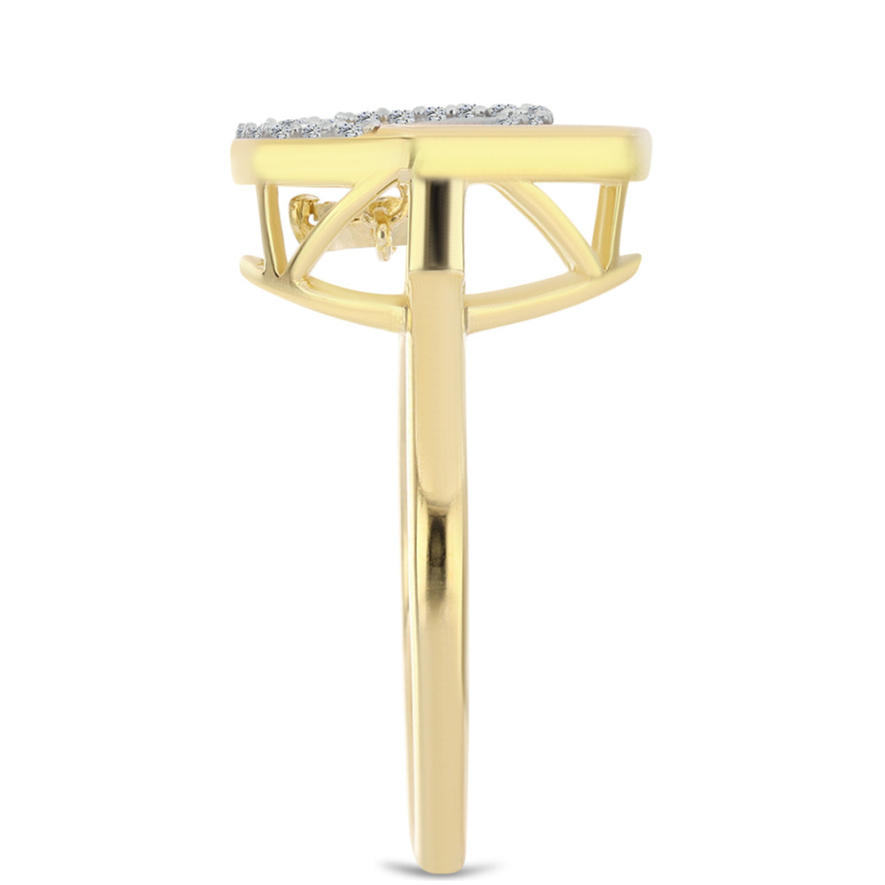 Anel de Prata com Banho de Ouro com Diamante cor de Cognac e Topázio Branco Contraste: Cabeca de Veado (800)