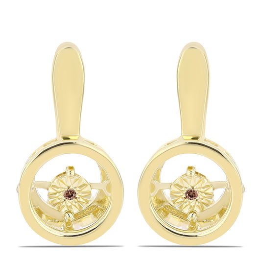 Brincos de Prata com Banho de Ouro com Diamante cor de Cognac