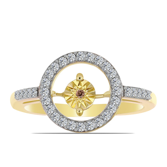 Anel de Prata com Banho de Ouro com Diamante cor de Cognac e Topázio Branco Contraste: Cabeca de Veado (800)