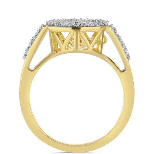 Anel de Prata com Banho de Ouro com Diamante cor de Cognac e Topázio Branco Contraste: Cabeca de Veado (800)