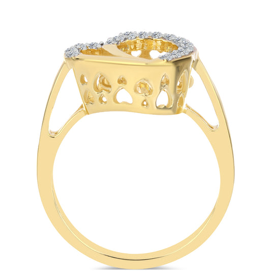 Anel de Prata com Banho de Ouro com Diamante cor de Cognac e Topázio Branco Contraste: Cabeca de Veado (800)