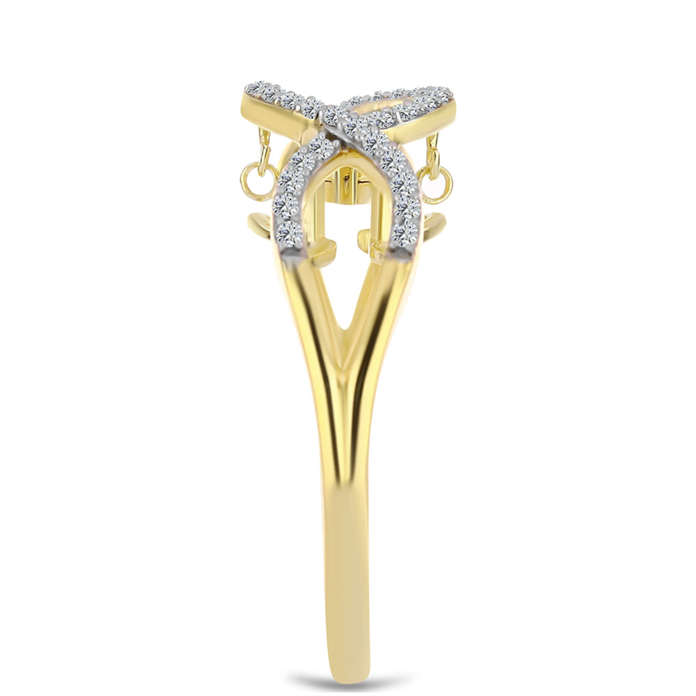 Anel de Prata com Banho de Ouro com Diamante cor de Cognac e Topázio Branco Contraste: Cabeca de Veado (800)